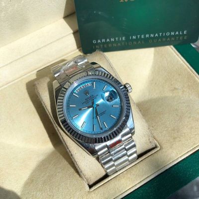 ROLEX Day-date Replica with Blue Dial 904L Steel 8205 Movement 41MM Stainless Steel Bracelet Light Blue Watch